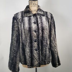Chico's Gray/Black Faux-fur Coat Fully lined